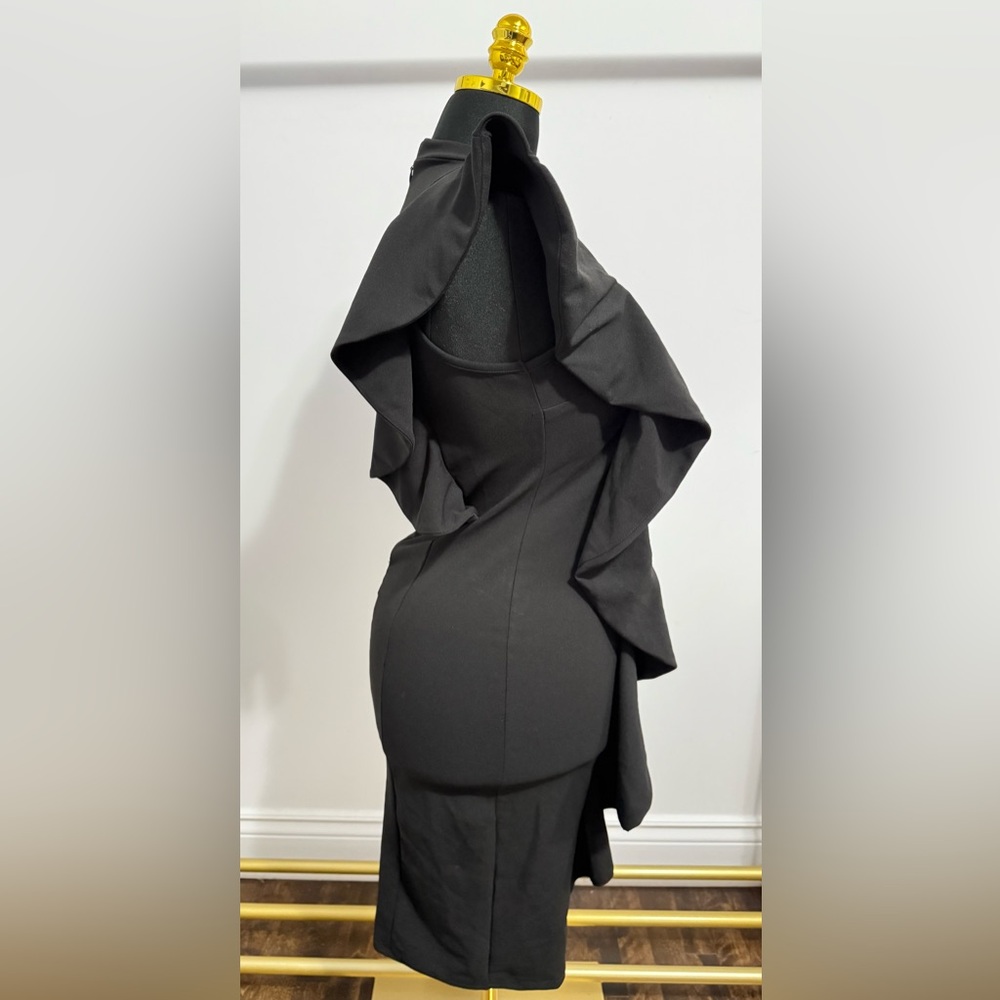 Elegant Black Ruffle Midi Dress | Size Large - Picture 2 of 4
